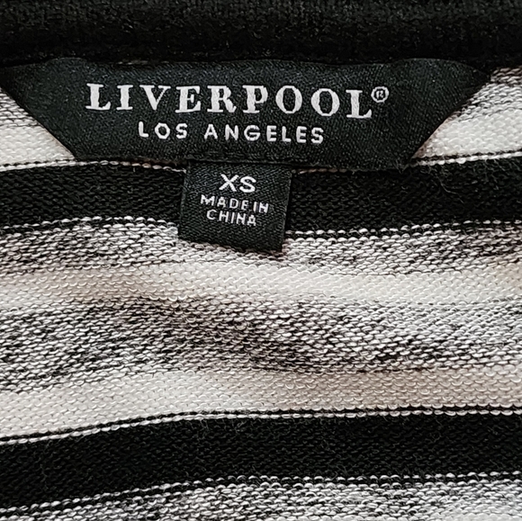 Liverpool Striped Long Sleeve Pullover Sweater Black Gray White Raglan Top XS - Picture 6 of 7